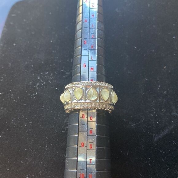 Karen Kane signed lariat necklace ring silver tone rhinestones white pear shape - Picture 16 of 16